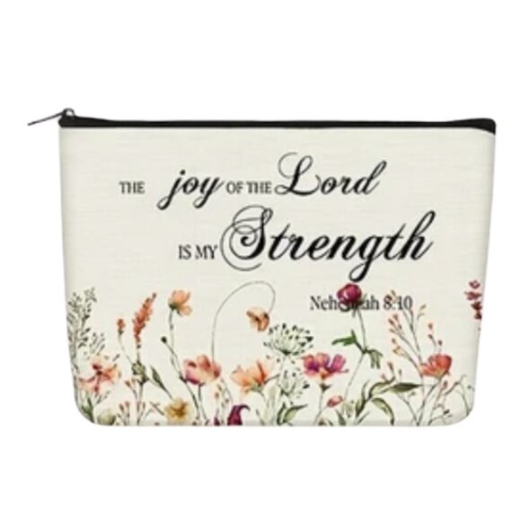 The Joy of the Lord is My Strength Canvas Zip Makeup Bag Nehemiah 8:10 NWT - Picture 1 of 2